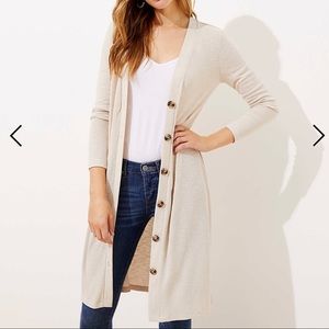New Loft Long Ribbed V-Neck Cardigan cream NWT New